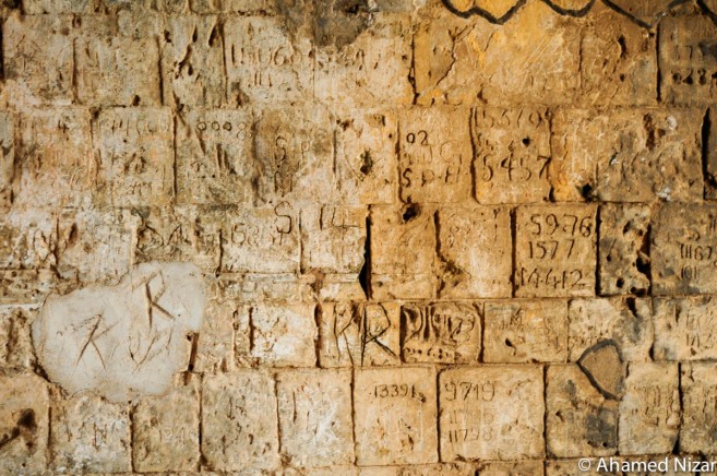 Taken inside the Jaffna Fort, where apparently the Army had been trapped for a considerable amount of time. The carvings are said to depict anything from graffiti to battle plans. It is currently being restored with foreign aid and in the years to come will be as magnificent as the Galle Fort. 